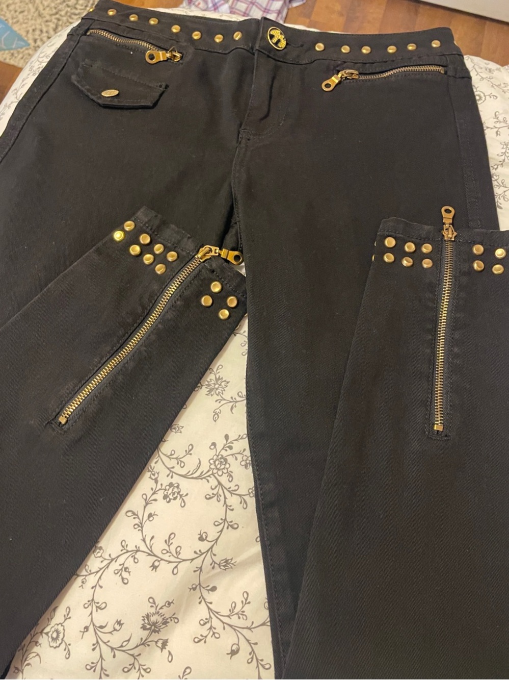 Baby Phat Black Skinny Jeans with Gold Hardware & Stud Details
